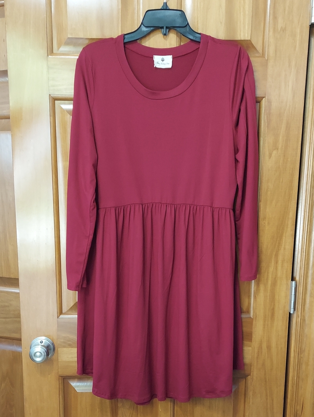 Betsey's Boutique Shop Long Sleeve Gathered Waist XL Dress, Burgundy, Like New▪︎
